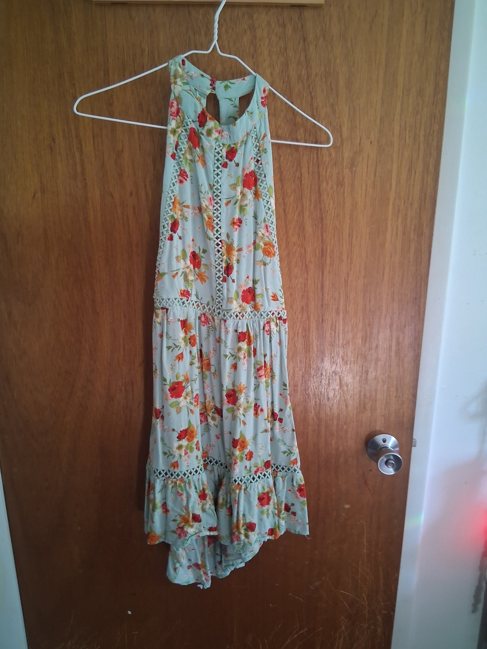 Floral High-Low Halter Dress in Light Blue